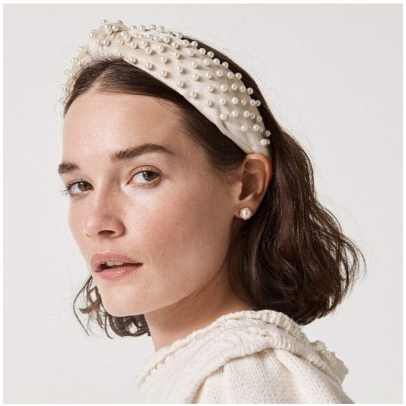 Lele Sadoughi Ivory Pearl Velvet Headband - Picture 1 of 7